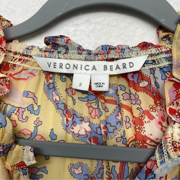 Veronica Beard Andri Paisley Print Silk Chiffon Ruffle Sleeve Sheer Blouse 2 - Picture 9 of 12